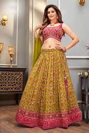 Lehenga Red with Green-UPTo 42 Bust & Waist