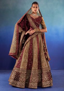 Lehenga- Maroon With Flowers -UPTo 42 Bust & Waist